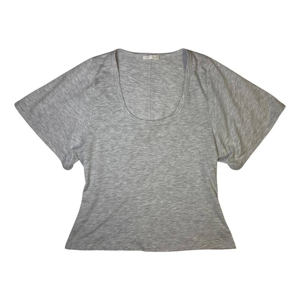 Zara Womens Large Heather Gray Scoop Neck Dolman Short Sleeve Knit Top Tee